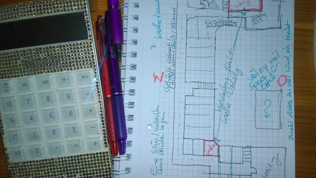 Handgezeichneter Grundriss mit Notizen
